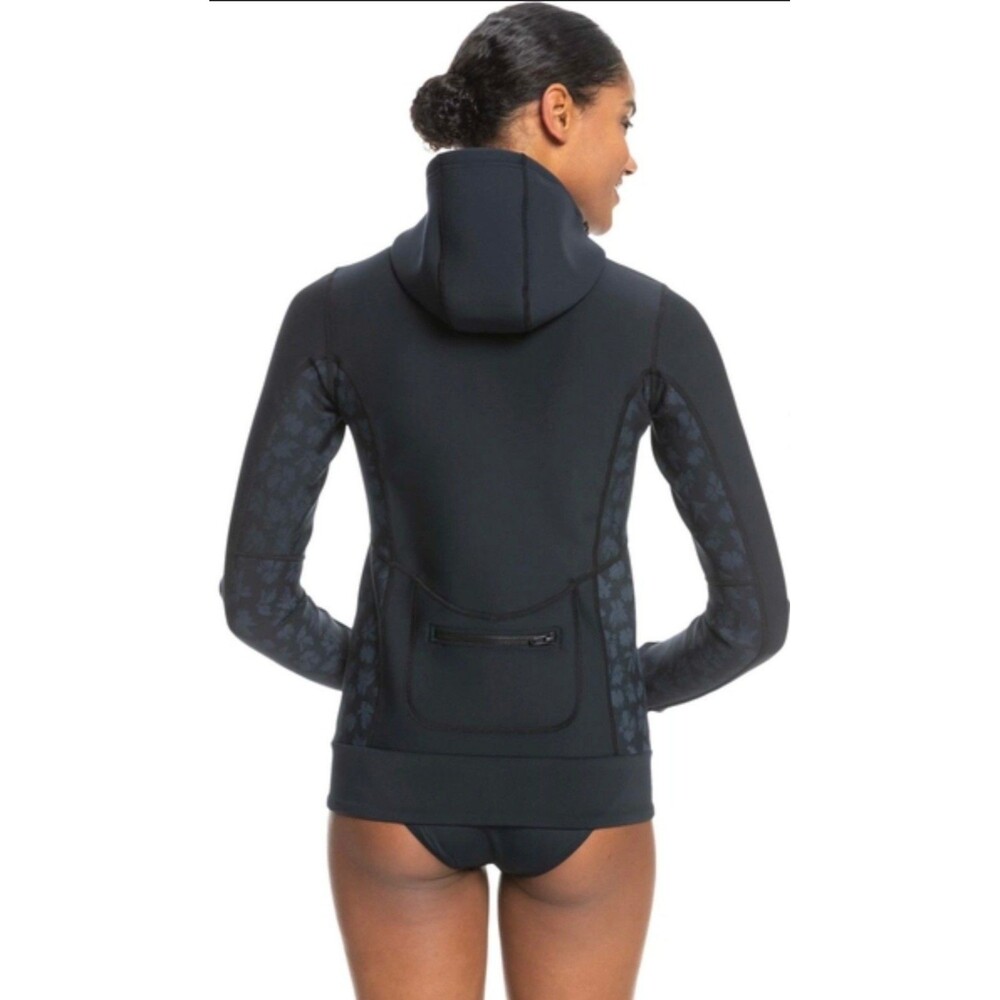 NWT Roxy Swell 1mm Hooded Wetsuit Paddle Jacket Women's Sz 4 Black/Print - Picture 2 of 13